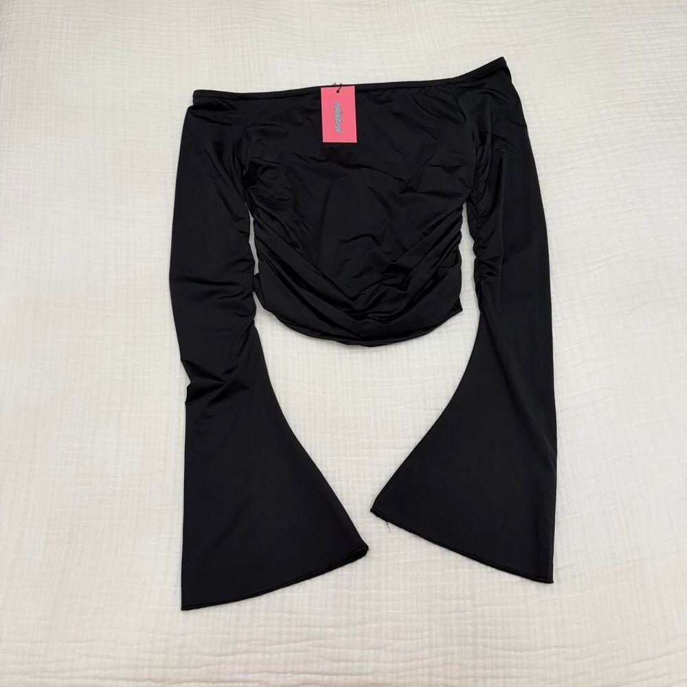 edikted black off the shoulder bell sleeve top